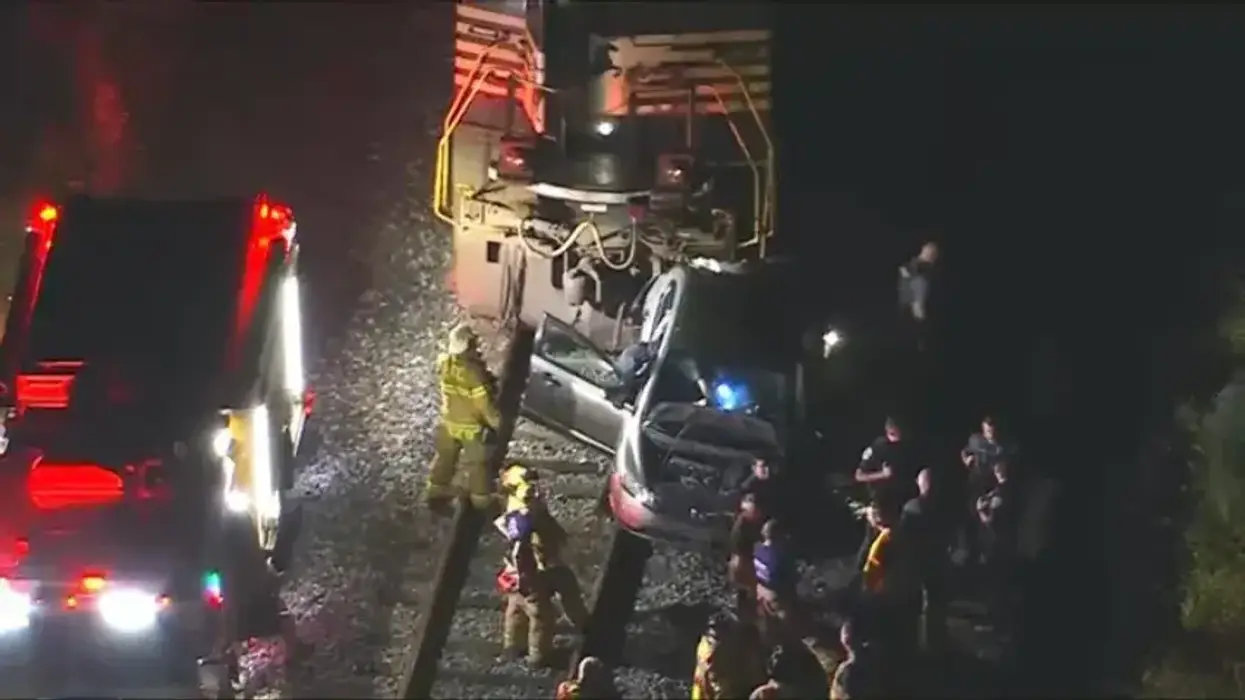Freight train slams into car on Montco railroad tracks