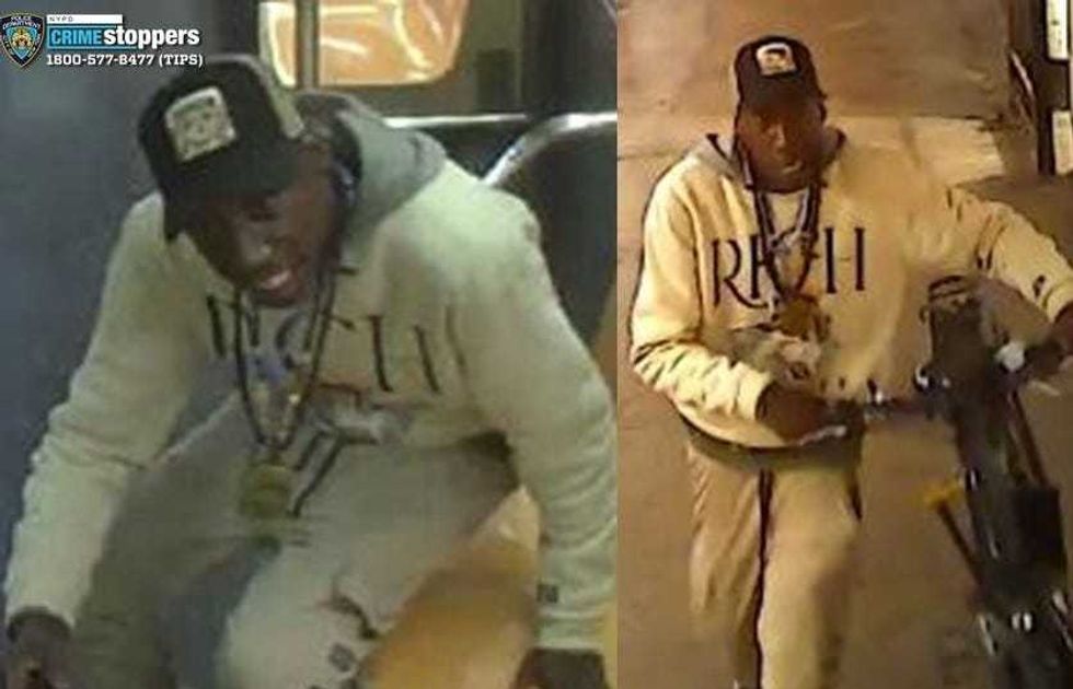 Images appear to show one of the suspects wearing a large necklace