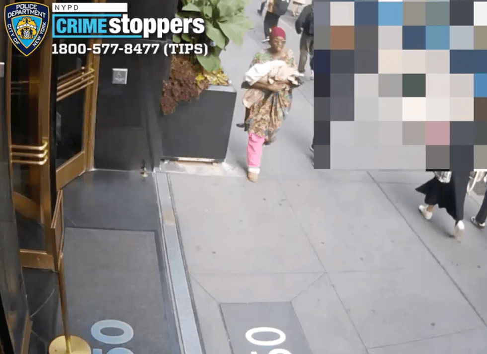 Images show a woman with a bundle of blankets near Penn Station around the time of the abandonment