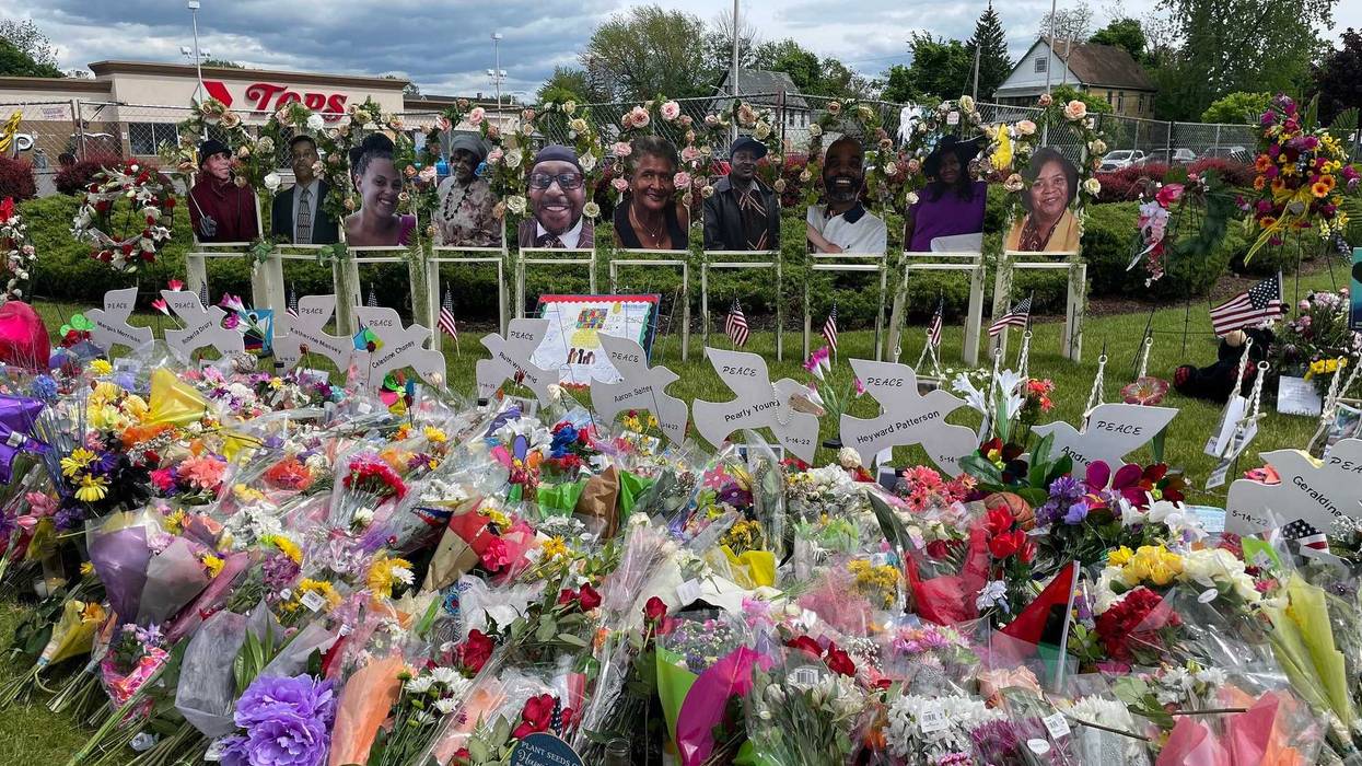 Impromptu memorial for victims of the Tops massacre in the weeks following the tragedy on 5-14-22.