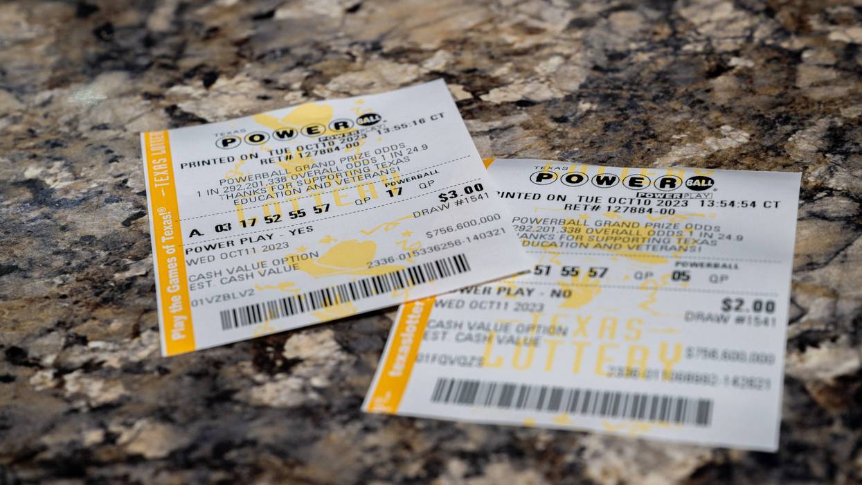 In a photo illustration, Powerball lottery tickets are seen on a countertop on Oct. 10, 2023, in Austin, Texas.