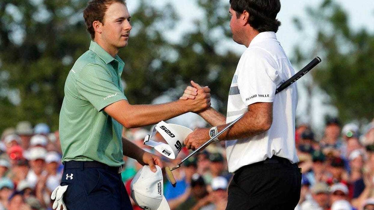 In this April 13, 2014, file photo, Bubba Watson, right, shakes hands with Jordan Spieth after winning the Masters golf tournament in Augusta, Ga. Watson won his second green jacket five years ago this week.