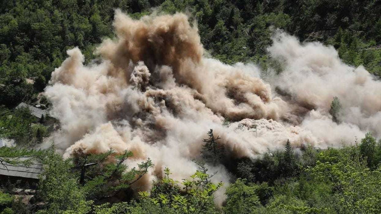 In this handout image provided by the News1-Dong-A Ilbo, the Punggye-ri nuclear test site is demolished on May 24, 2018 in Punggye-ri, North Korea.