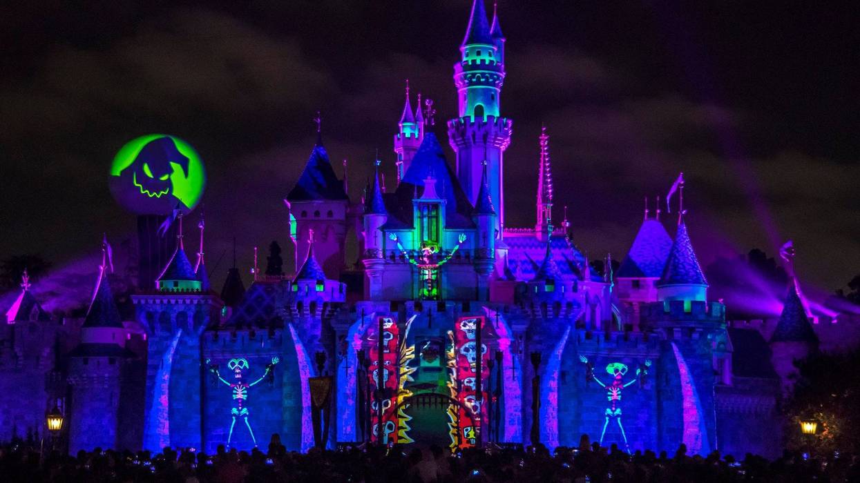 In this handout photo provided by Disney Resorts, "Halloween Screams", a supernatural special effects show, is projected on the Sleeping Beauty Castle at Disneyland Park on September 02, 2022 in Anaheim, California.