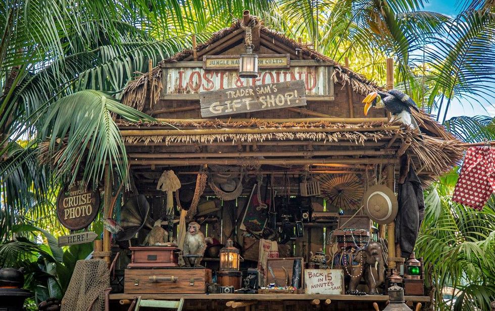 In this handout photo provided by Disneyland Resorts, Alberta Falls asks her longtime friend Trader Sam to run the Lost & Found location, at the world-famous Jungle Cruise at Disneyland Park