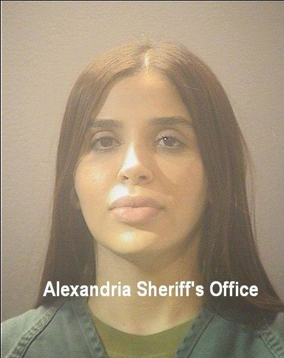 In this handout photo provided by the Alexandria Sheriff’s Office, Emma Coronel Aispuro, wife of Joaquin "El Chapo" Guzman, poses for a mug shot after being booked at Alexandria Adult Detention Center on February 22, 2021 in Alexandria, Virginia. Coronel Aispuro was arrested on charges related to her alleged involvement in international drug trafficking.