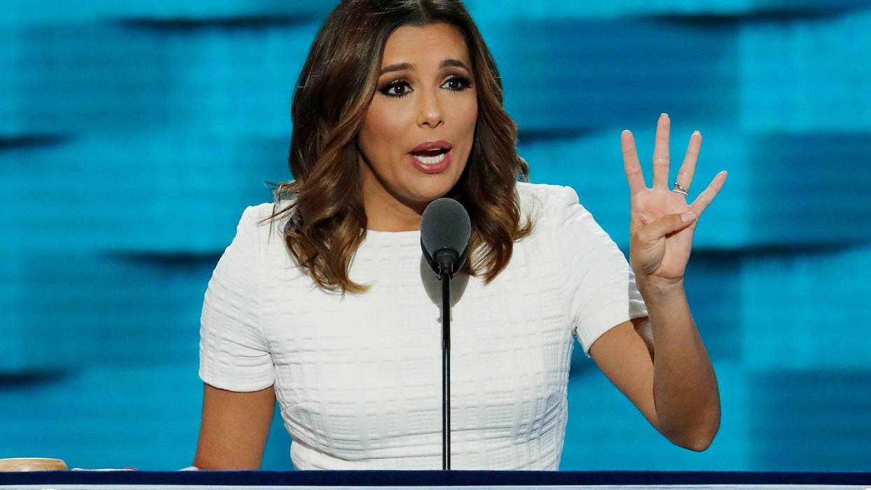 In this July 25, 2016, file photo, actress Eva Longoria speaks during the first day of the Democratic National Convention in Philadelphia.