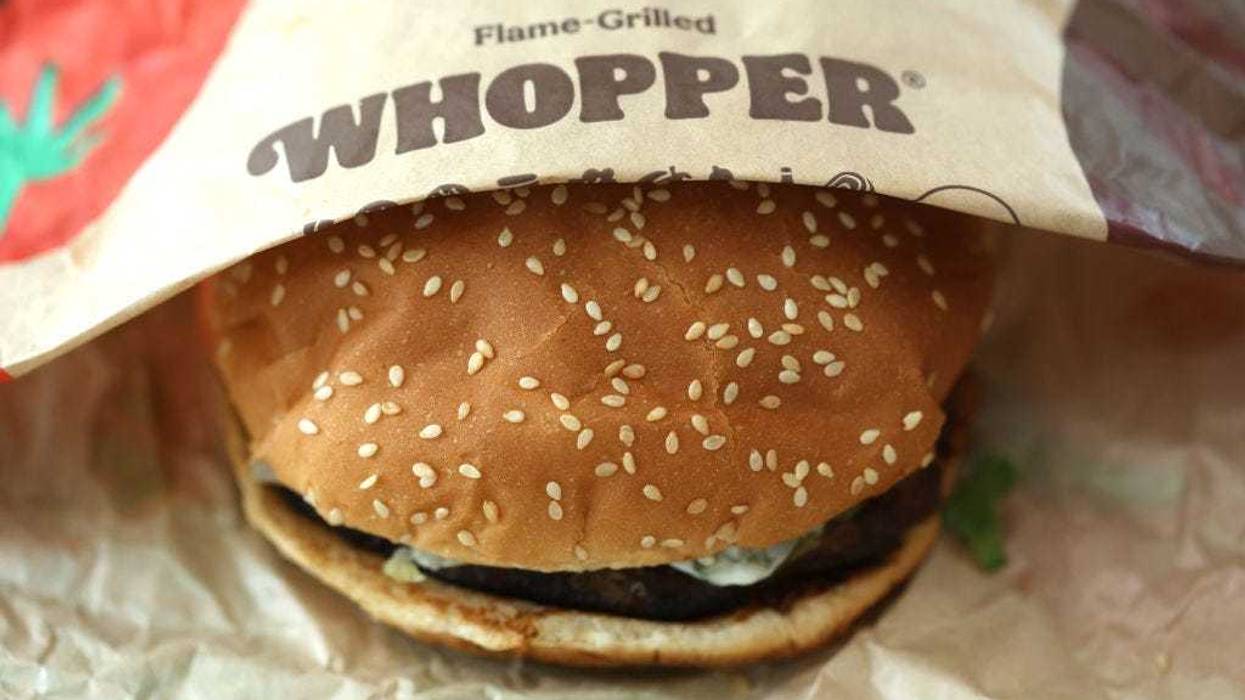 In this photo illustration, a Burger King Whopper hamburger is displayed on April 05, 2022 in San Anselmo, California.