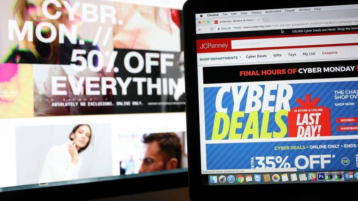 In this photo illustration, an ad seen on the JCPenney website for a Cyber Monday sale is displayed on laptop computers on November 27, 2017 in San Anselmo, California.