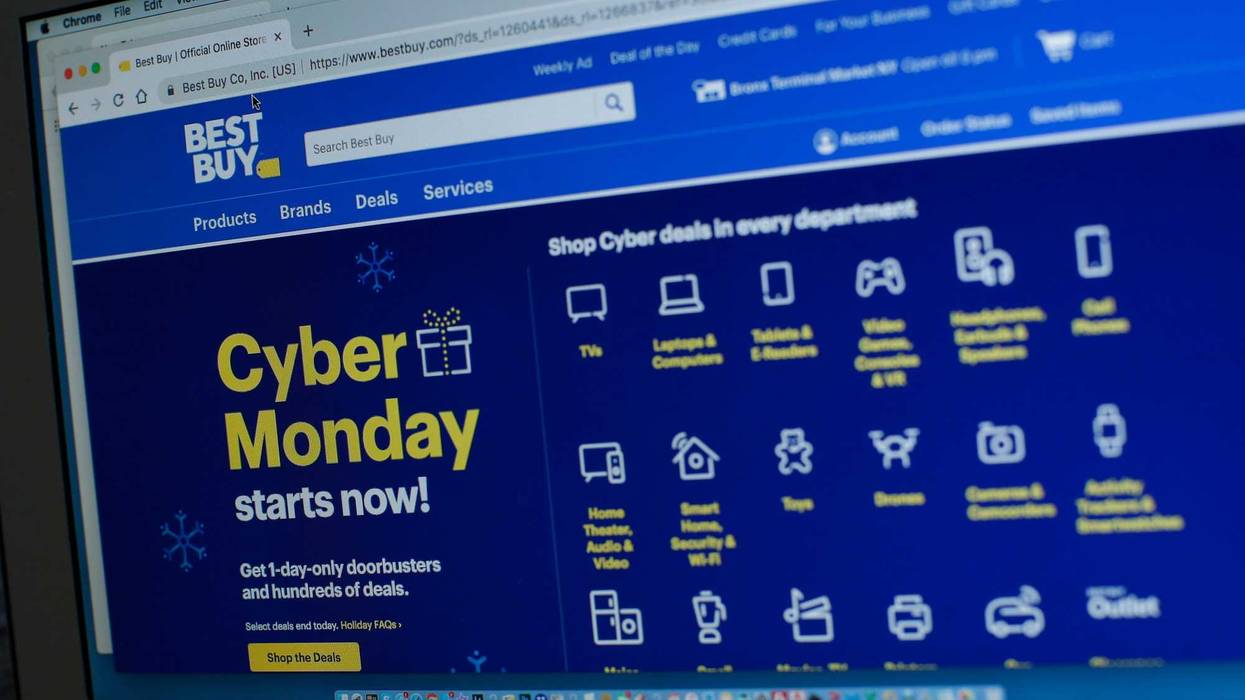 In this photo illustration, Best Buy advertises Cyber Monday sales on its company website on Nov. 26, 2018, in Guttenberg, New Jersey.
