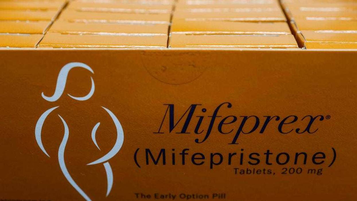 In this photo illustration, packages of Mifepristone tablets are displayed at a family planning clinic on April 13, 2023 in Rockville, Maryland.