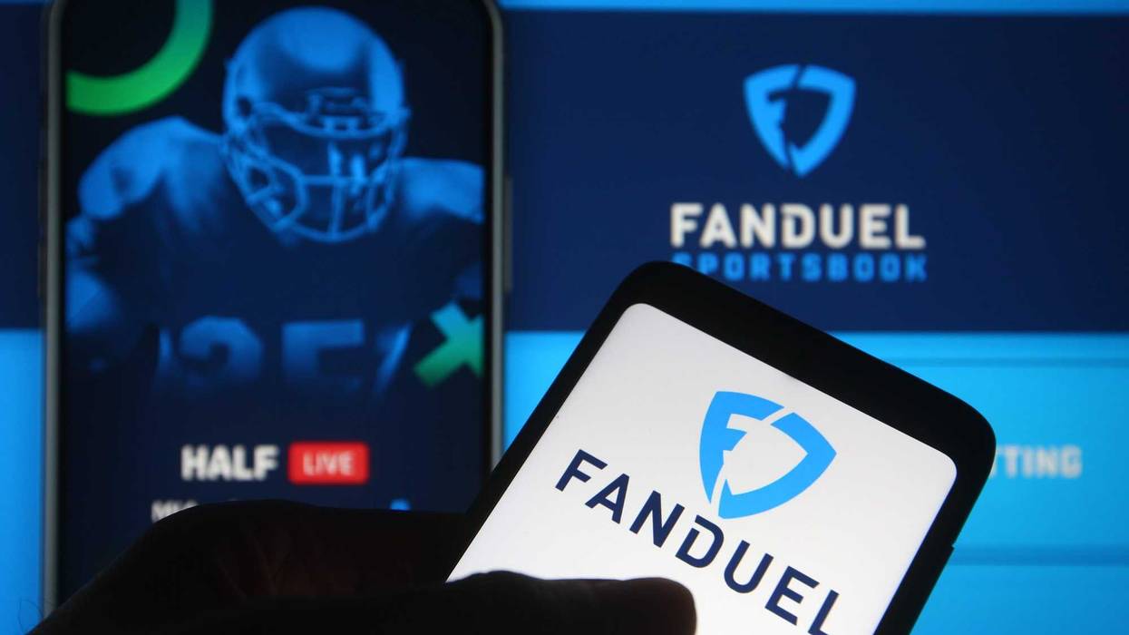 In this photo illustration the FanDuel logo of a sports betting company is seen on a smartphone.