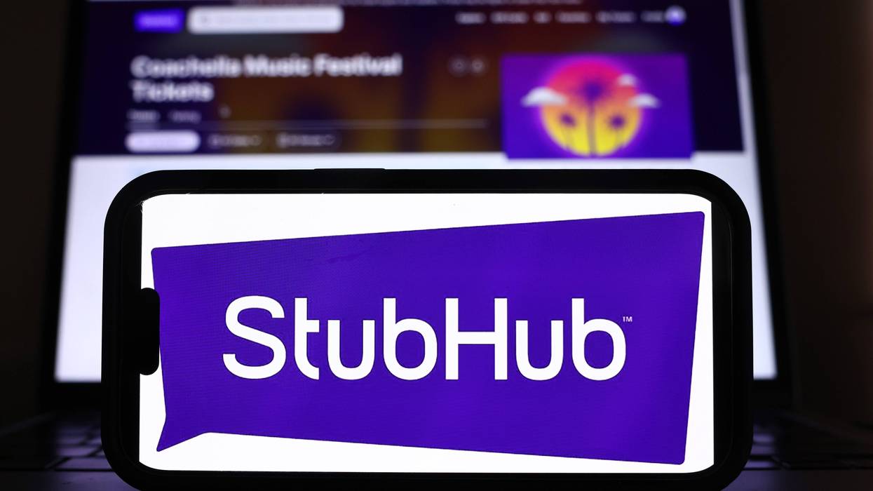 In this photo illustration, the StubHub logo and webpage are displayed on a cell phone and computer monitor on April 17, 2024 in Los Angeles, California.