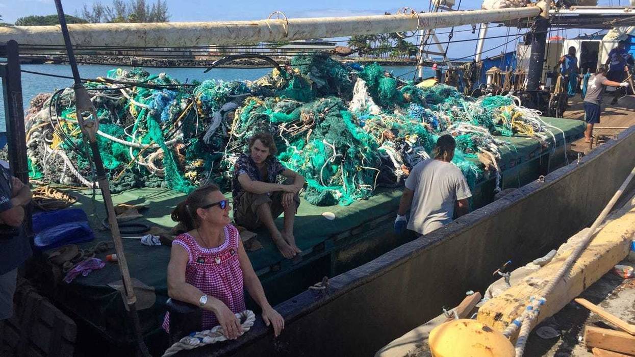 In this photo taken June 18, 2019, provided by the Ocean Voyages Institute, are nets brought in by the sailing ship Kwai from the Pacific gyre cleanup in Honolulu. (AJ Jaeger/Ocean Voyages Institute via AP)