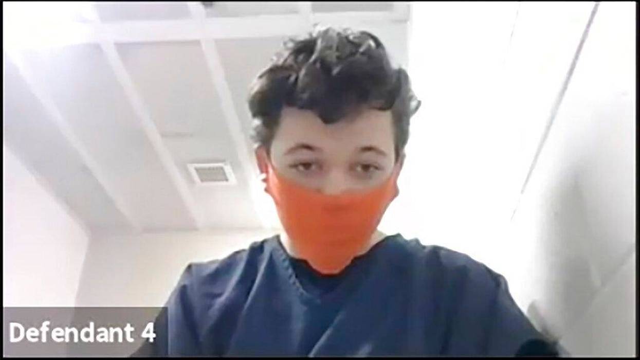 In this screen grab from video Kyle Rittenhosue appears during his initial court appearance in Kenosha, Wis.,on Monday Nov. 2, 2020. Court Commissioner Loren Keating has set cash bail for Rittenhosue, accused of killing two people in August during a protest in Wisconsin at $2 million.