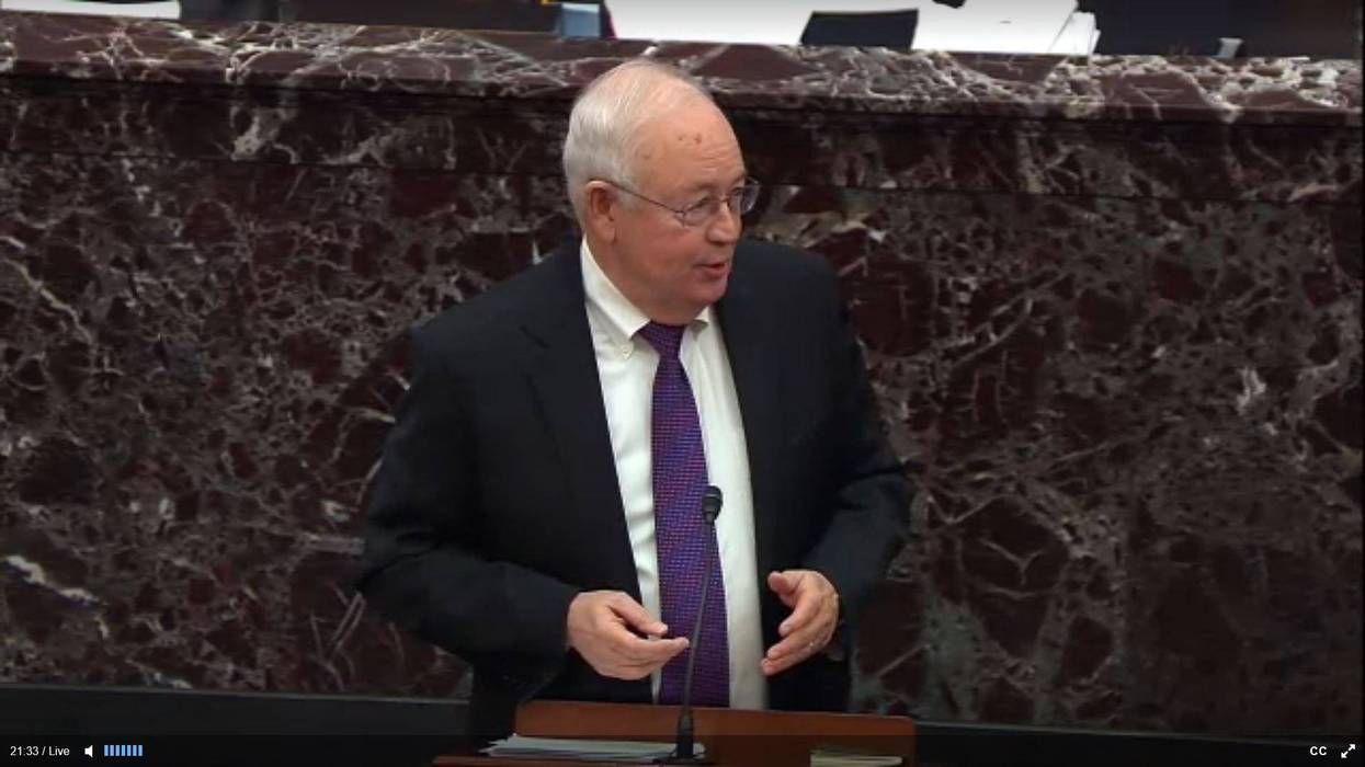 : In this screengrab taken from a Senate Television webcast, Legal Counsel for President Donald Trump Ken Starr speaks during impeachment proceedings against U.S. President Donald Trump in the Senate at the U.S. Capitol on January 27, 2020.