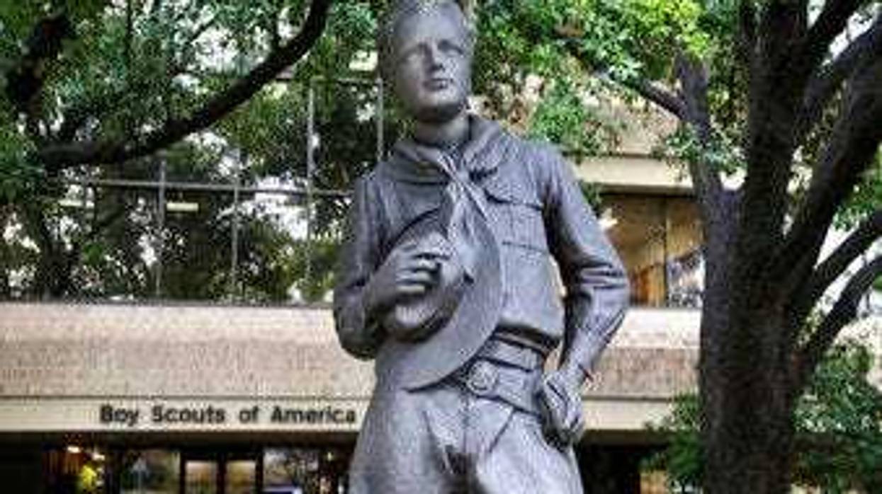 In this Wednesday, Feb. 12, 2020, photo, a statue stands outside the Boys Scouts of America headquarters in Irving, Texas. The Boy Scouts of America has filed for bankruptcy protection as it faces a barrage of new sex-abuse lawsuits. (AP Photo/LM Otero)