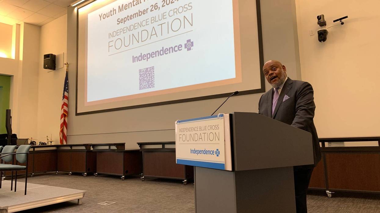 Independence Blue Cross President and CEO Gregory Deavens speaks at a press conference announcing the expansion of its school mental health program.
