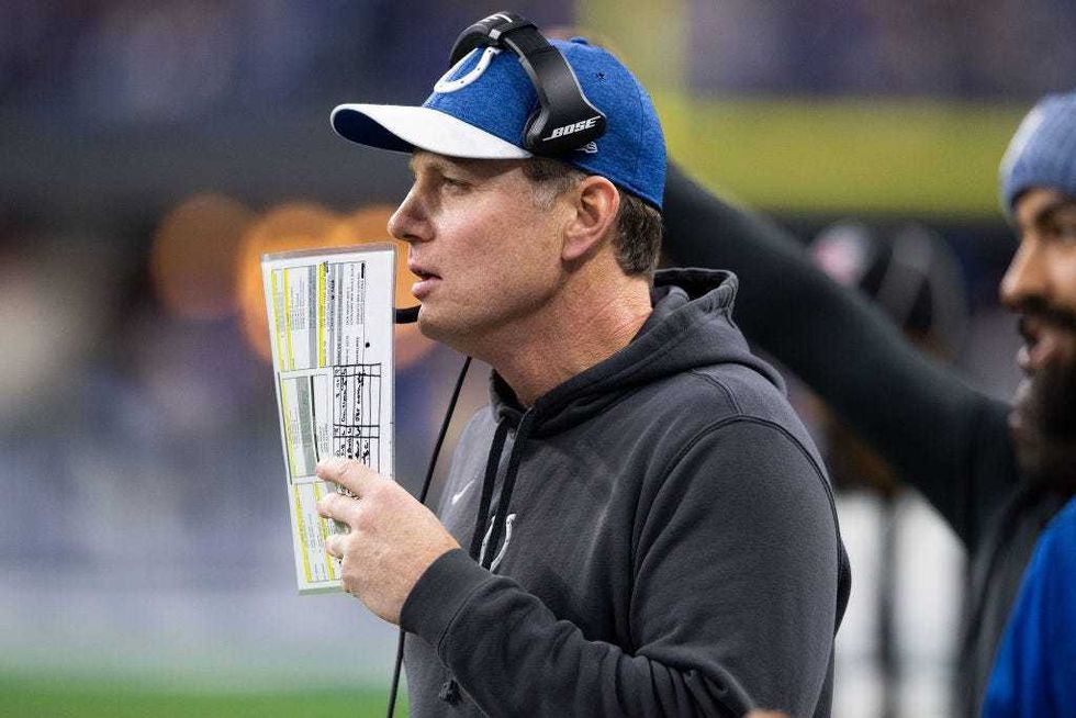 Indianapolis Colts defensive coordinator Matt Eberflus on the sidelines during the NFL game between the New York Giants and Indianapolis Colts on December 23, 2018, at Lucas Oil Stadium in Indianapolis, IN.