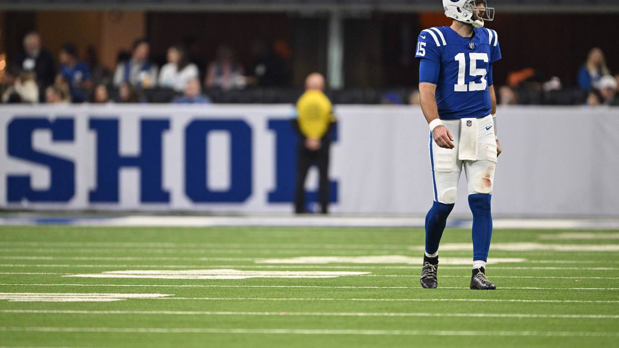 Indianapolis Colts quarterback Joe Flacco (15) walks off the field during the second half against the Jacksonville Jaguars at Lucas Oil Stadium