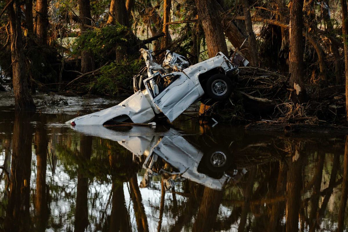 INGRAM, TEXAS - JULY 8: Debris lays along the Guadalupe River after it was swept up in the flash flooding on July 8, 2025 in Ingram, Texas. Heavy rainfall caused flooding along the Guadalupe River in central Texas with multiple fatalities reported. (Photo by Jim Vondruska/Getty Images)
