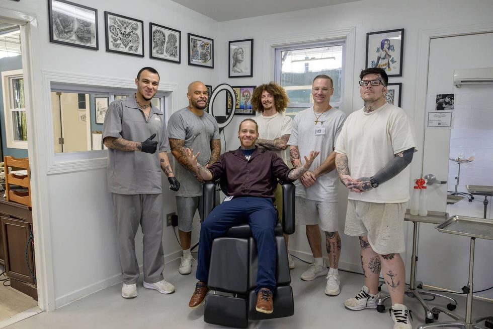Inmates at Algoa Correctional Center participate in a tattoo apprenticeship program with instructor Deakin O'Connor.
