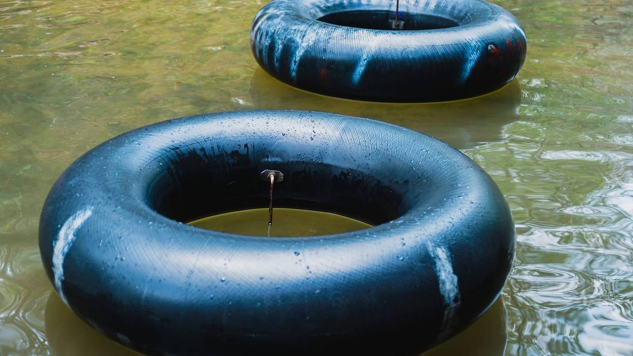 Inner tubes on a river