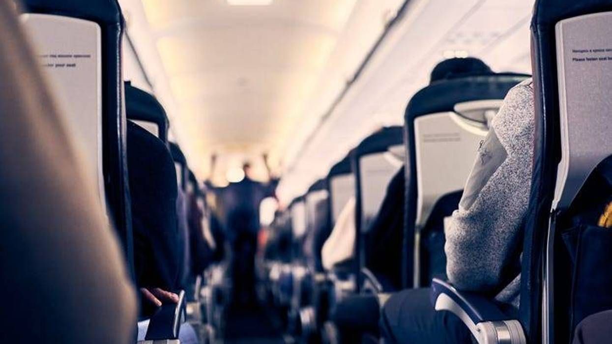 inside of a flight cabin in a stock photo