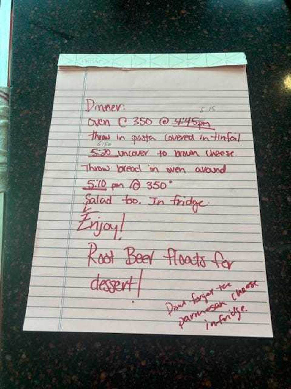 Instructions for what looks like a perfect firehouse dinner.