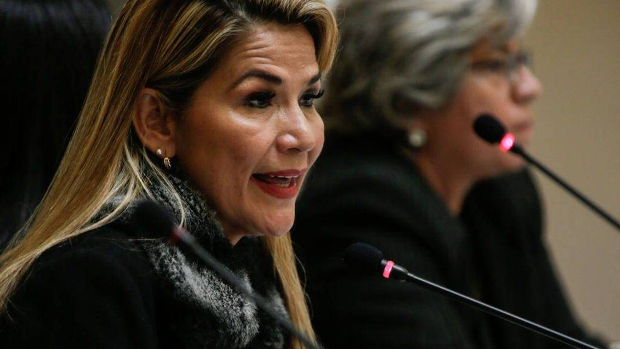 Interim President of Bolivia Jeanine Añez speaks during a press conference at presidential palace on November 15, 2019 in La Paz, Bolivia.