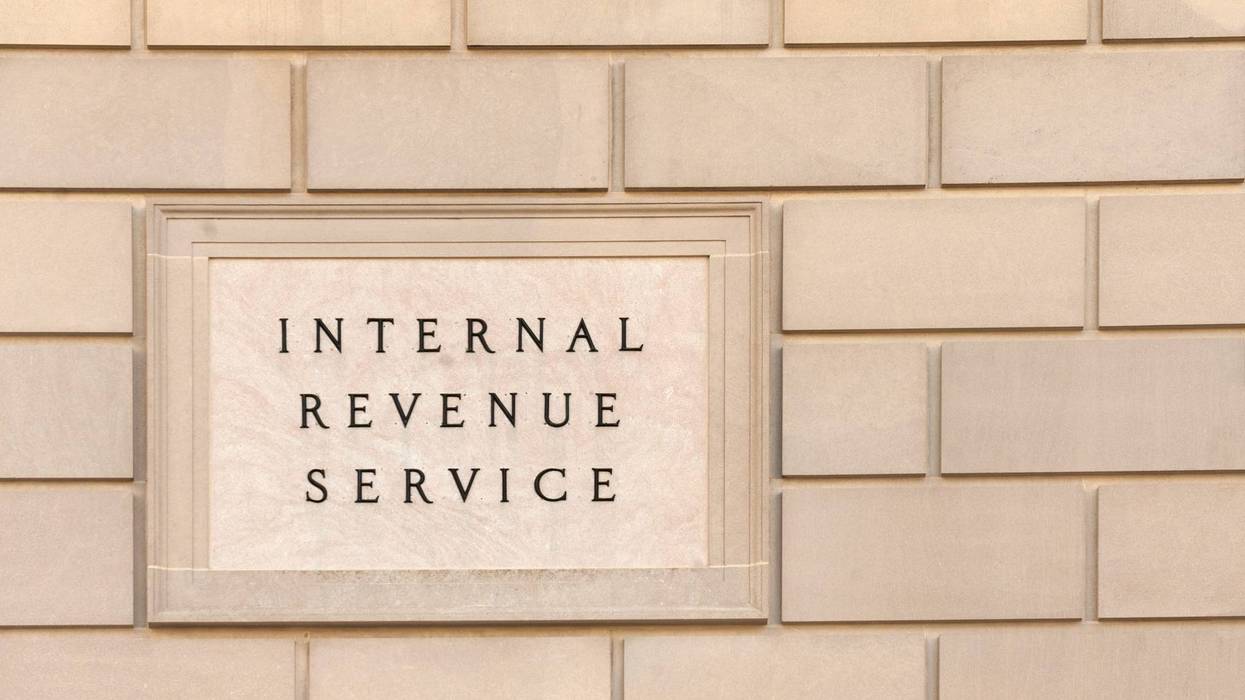 Internal Revenue Service building close up.