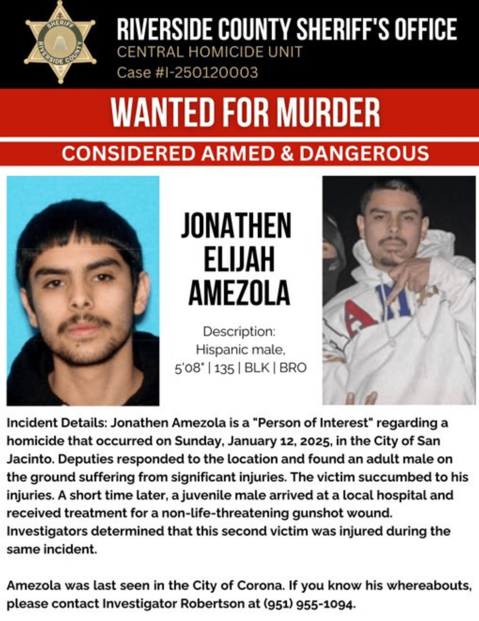 Investigators Name Person of Interest in Deadly San Jacinto Shooting