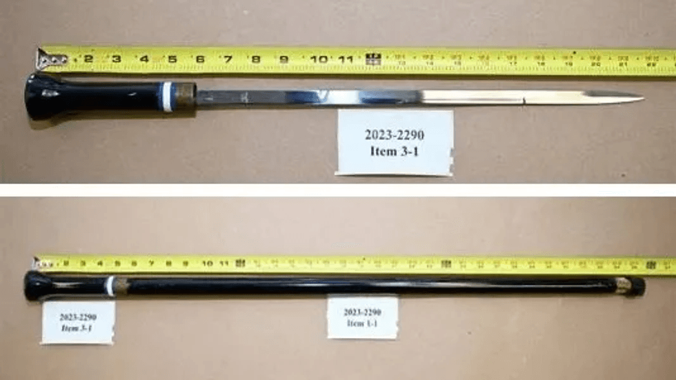 Investigators say Renee DiPietro, 70, stabbed Michael Sides, 31, with a 16-inch blade that was sheathed in a cane.