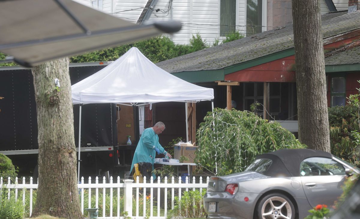 Investigators were seen outside the home of Rex Heuermann in Massapequa Park, Nassau County, on July 16, 2023