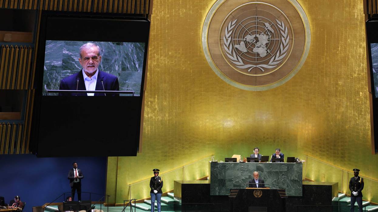 Iranian President Masoud Pezeshkian speaks during the 79th Session of the United Nations General Assembly at the United Nations headquarters in New York City on September 24, 2024.