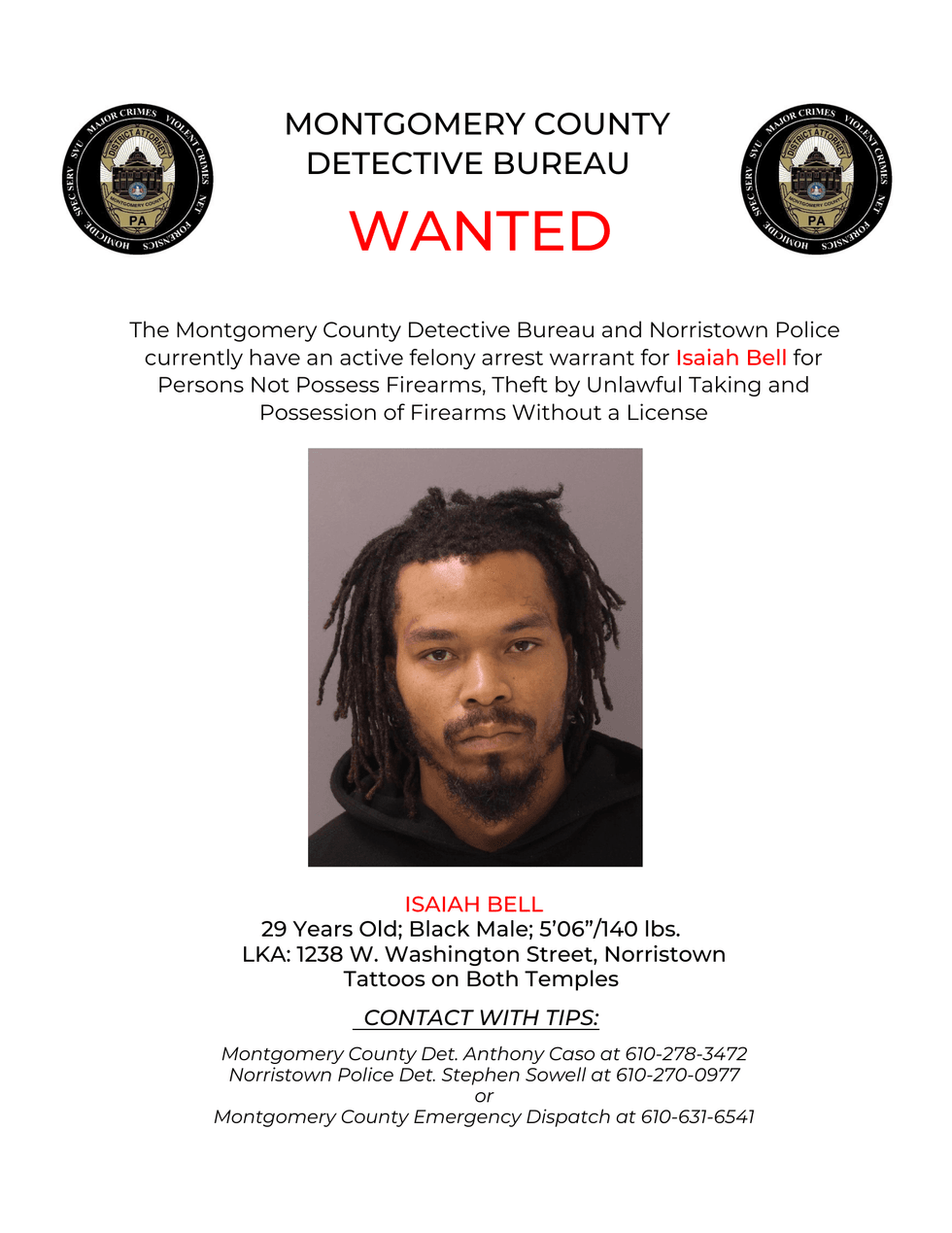 Isaiah Bell is wanted in connection with a deadly shooting in Norristown on Jan. 11, 2025.