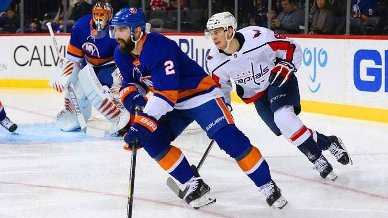 Islanders defenseman Nick Leddy plays the puck against the Washington Capitals on March 16, 2018, at the Barclays Center.