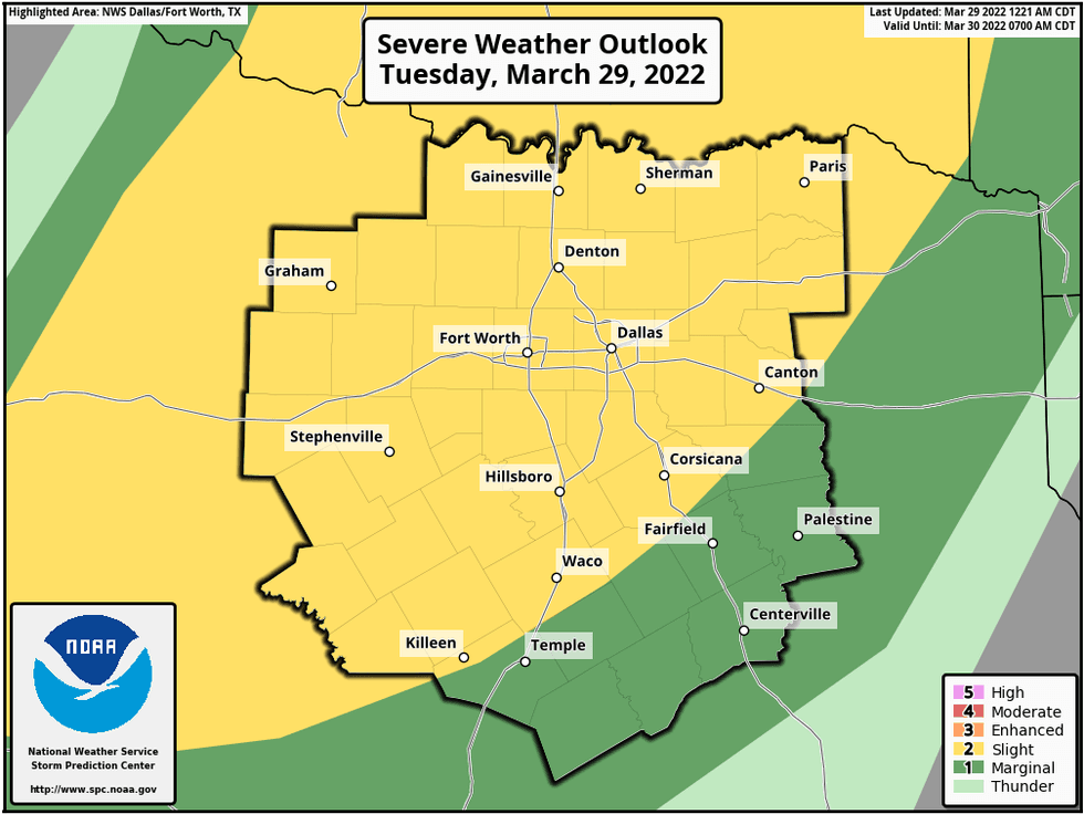 Isolated severe storms after midnight (1am- 5am from west to east).
