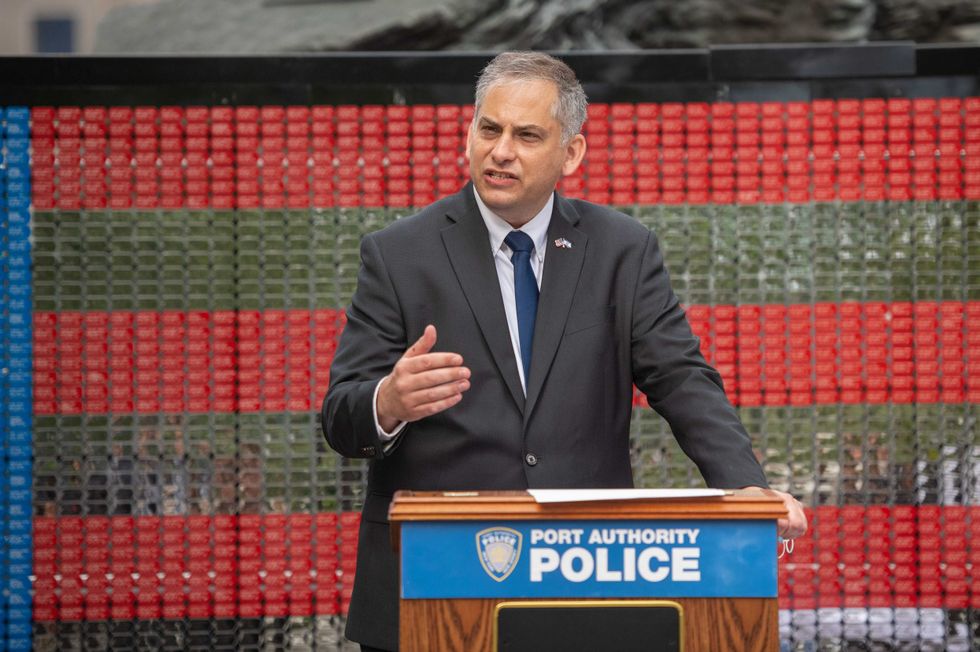 Israel Nitzan, Acting Consul General of Israel in New York speaks at the VAU Fallen Heroes Memorial in Ground Zero on August 31, 2021 in New York City.