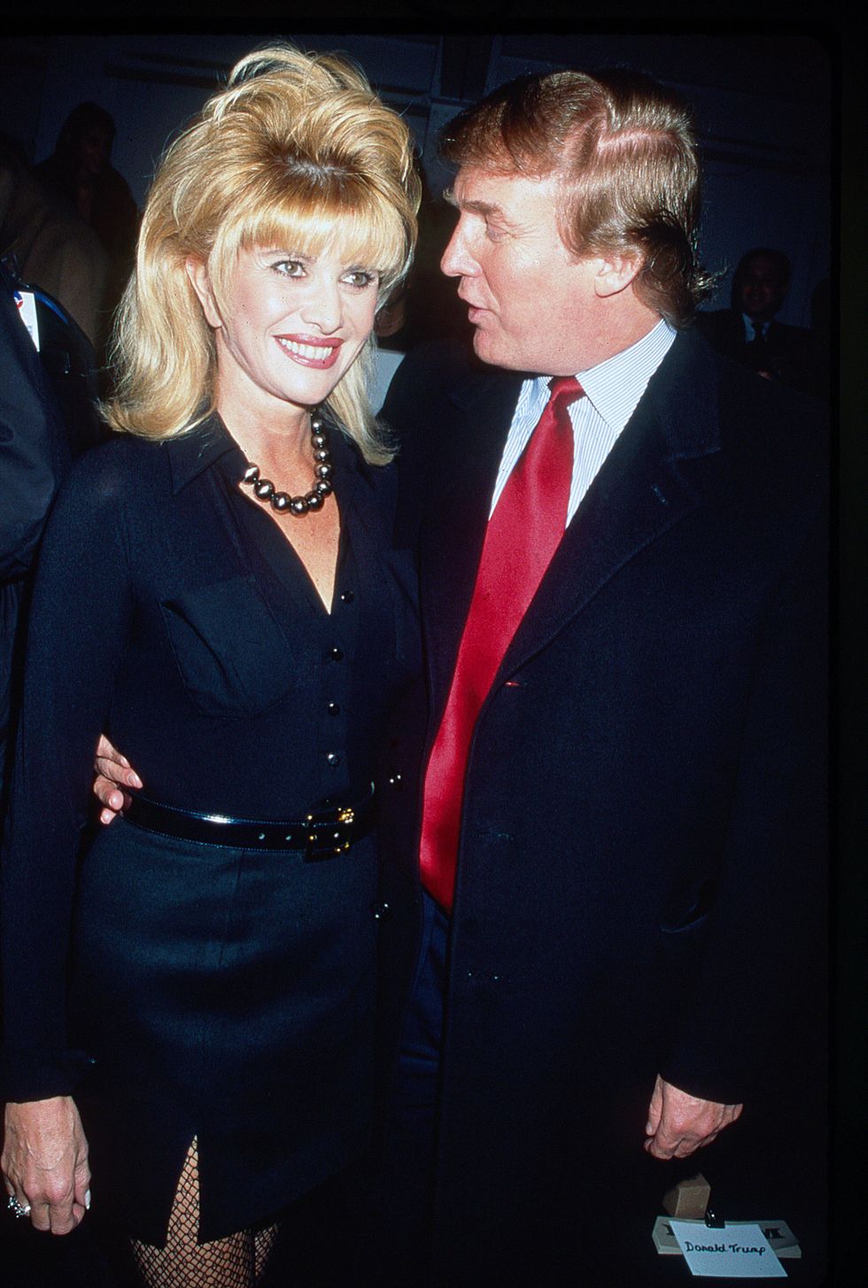 Ivana (nee Zelnickova) and Donald Trump pose together at a Betsey Johnson fashion show in Bryant Park, New York,1997.
