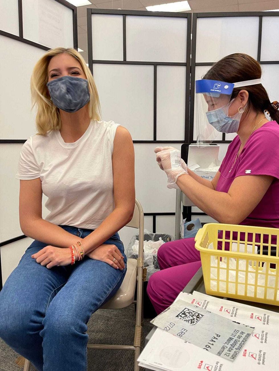Ivanka Trump receives the first dose of the Pfizer vaccine in Florida on April 14, 2021.