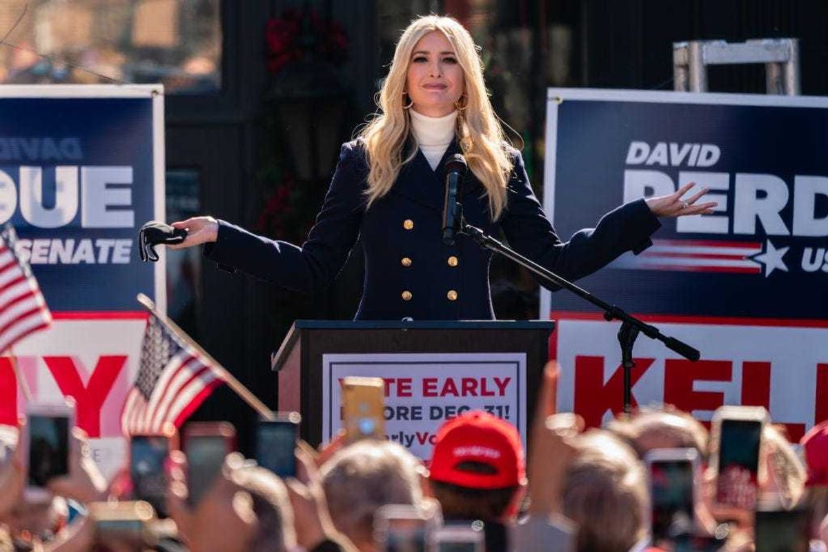 Ivanka Trump speaks during a campaign event with Senators Kelly Loeffler and David Perdue on December 21, 2020 in Milton, Georgia.