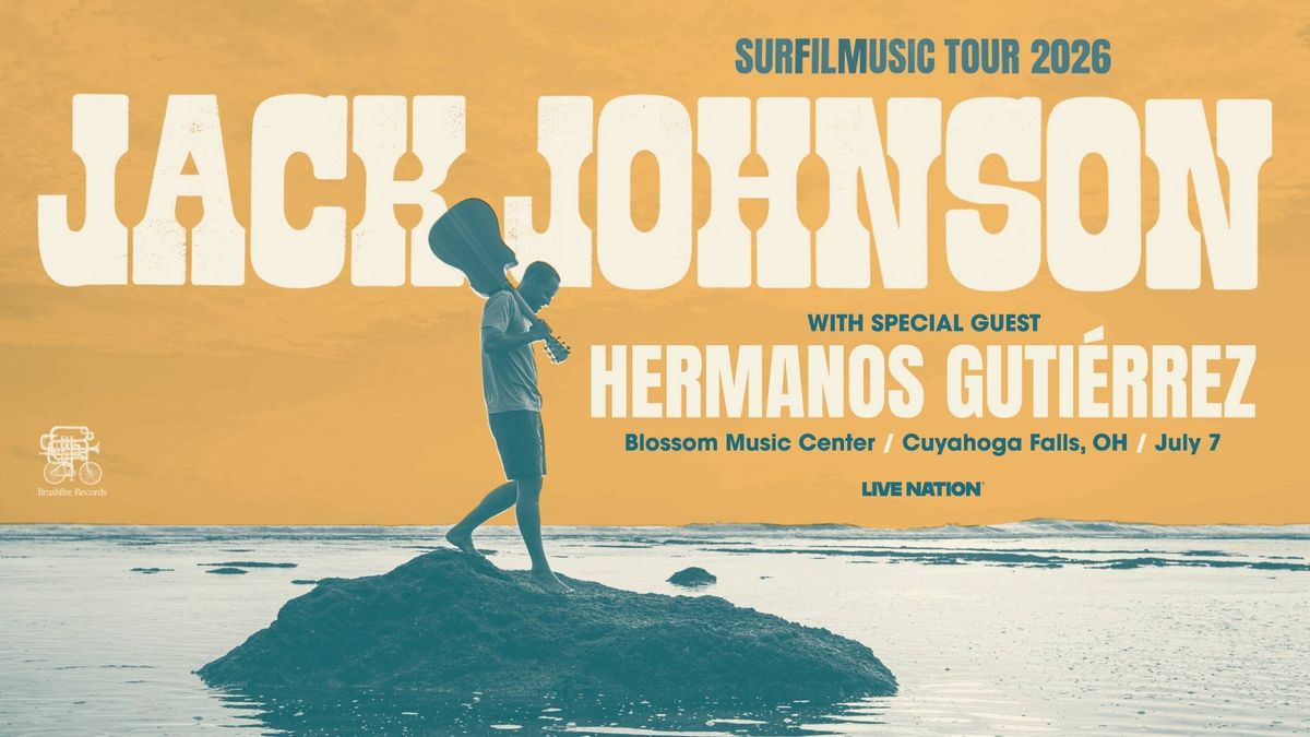 Jack Johnson's Surf/Film/Music Tour 2026 poster with Hermanos Gutiérrez, July 7, Ohio.