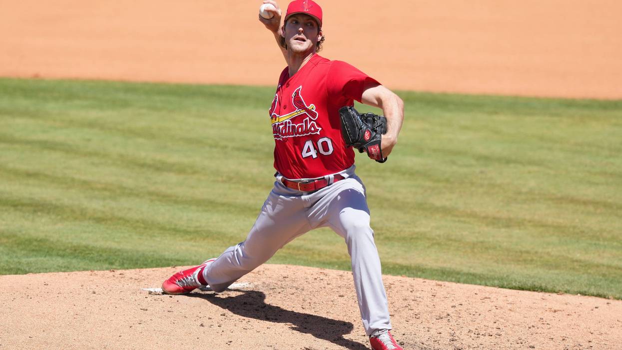 Jake Woodford #40 of the St. Louis Cardinals throws a pitch during the fourth inning of the Spring Training game against the New York Mets at Clover Park on March 27, 2022 in Port St. Lucie, Florida