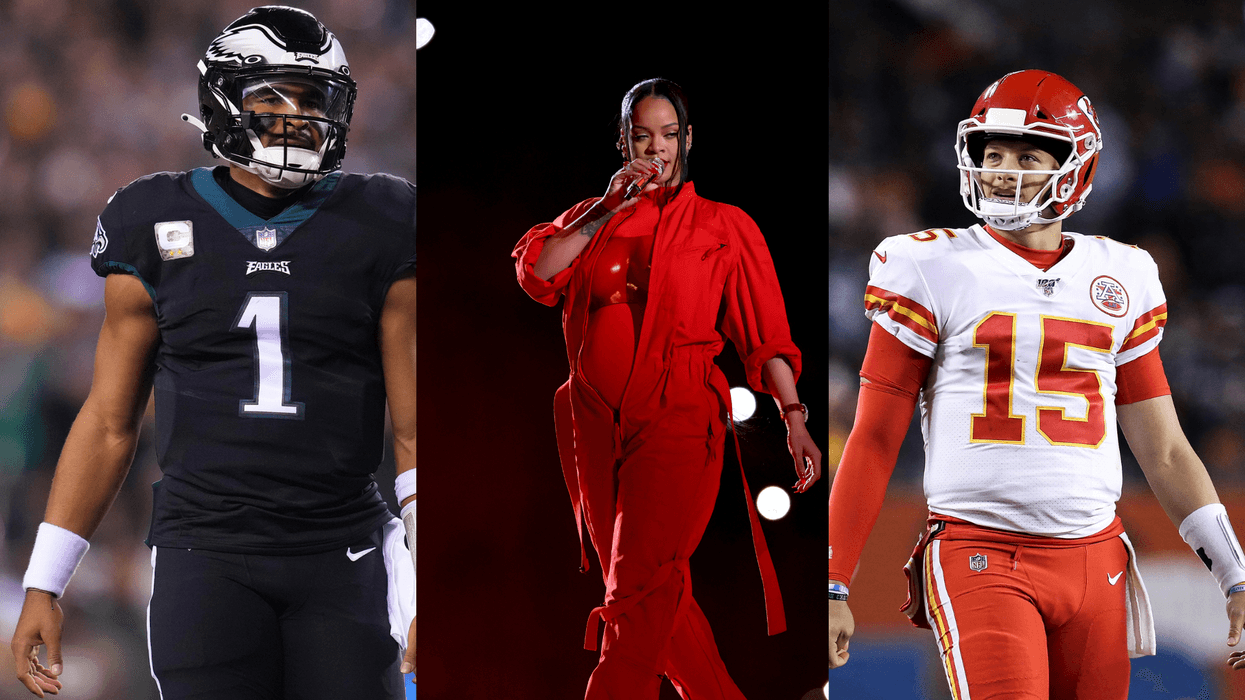 Jalen Hurts, Rihanna and Patrick Mahomes