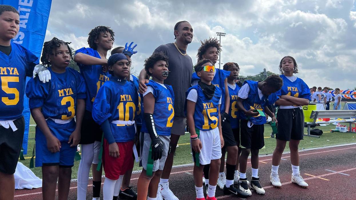 Jalen Hurts surprised Philly school students on the football field on Aug. 28, 2022, to announce Kellogg's $75,000 donation to the school district's athletics programs.