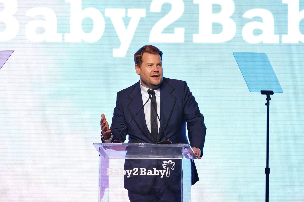 James Corden speaks onstage during the Baby2Baby 10-Year Gala presented by Paul Mitchell on November 13, 2021 in West Hollywood, California.