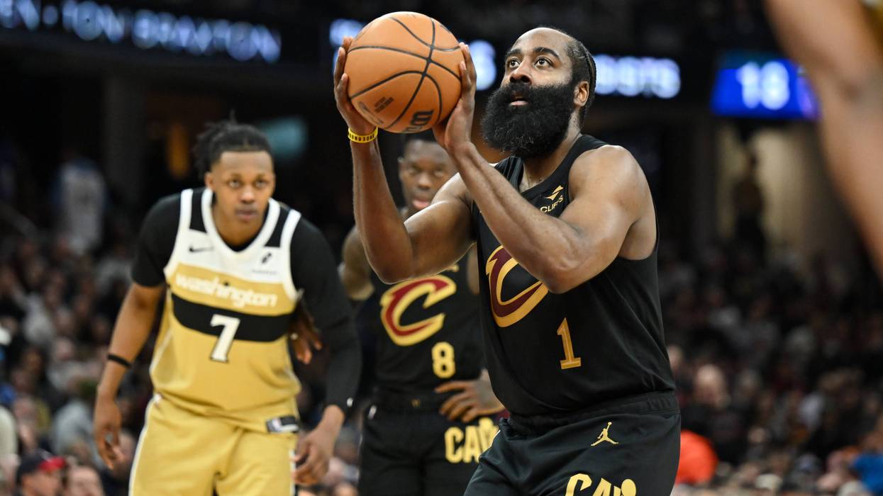 James Harden #1 of the Cleveland Cavaliers shoots a free throw during the second half against the Washington Wizards at Rocket Arena on February 11, 2026 in Cleveland, Ohio.