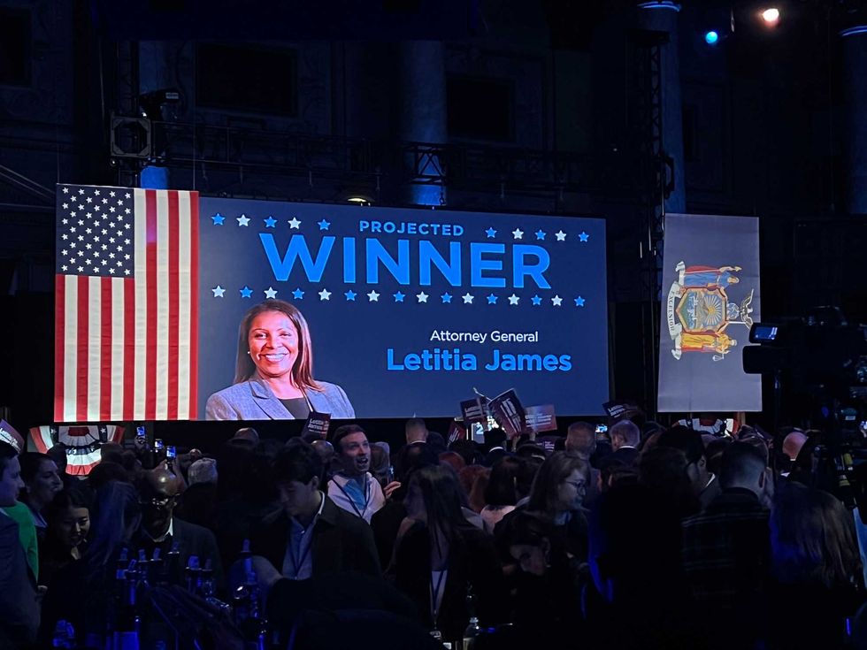 James is declared the winner of her race at the Kathy Hochul election party in New York City.