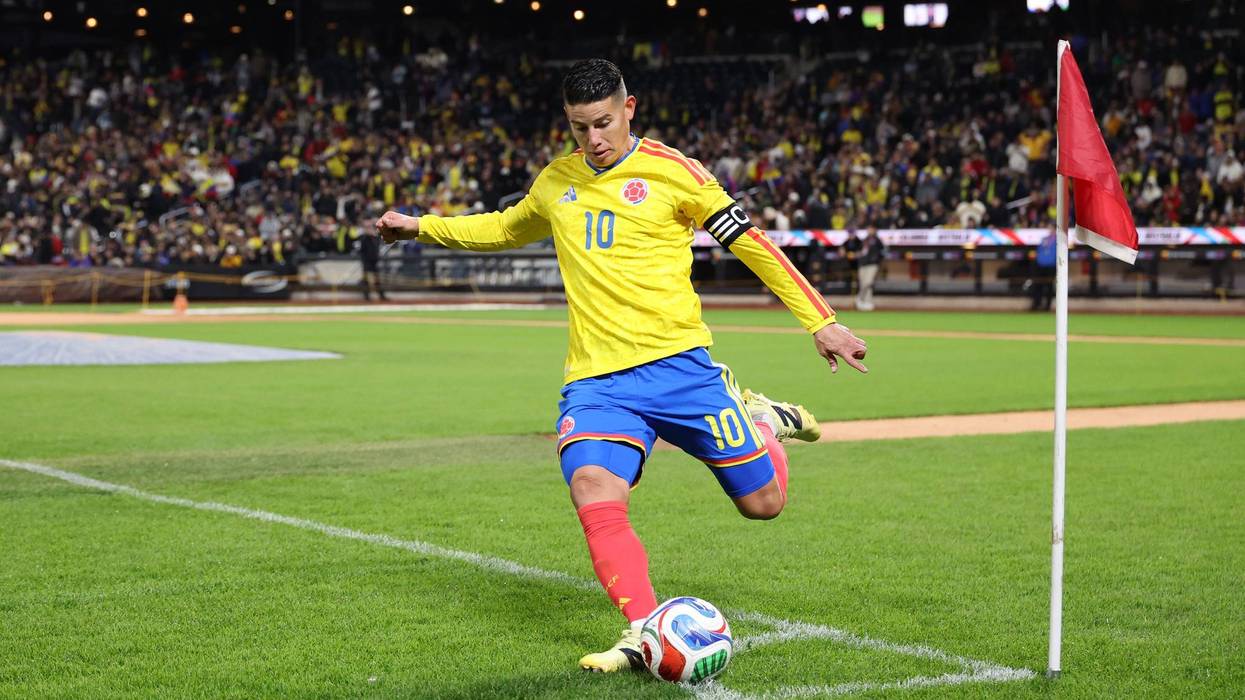 James Rodriguez of Colombia takes a corner kick during the International Friendly match between Colombia and Australia at Citi Field on November 18, 2025 in New York City.